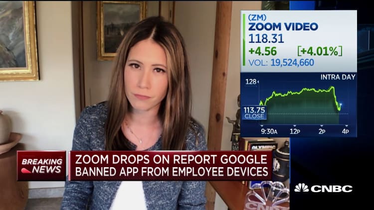Zoom shares drop after report Google banned app from employee devices
