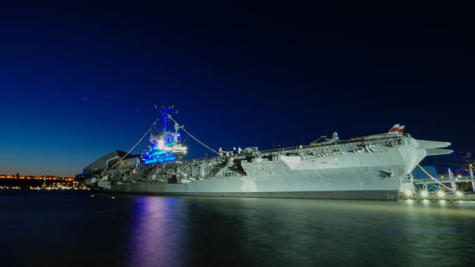 GP: Coronavirus Landmarks Illuminated In Blue To Honor Essential Workers: USS Intrepid