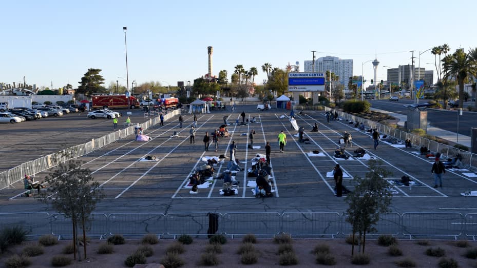 Photos: Las Vegas parking lot hosts homeless people during coronavirus