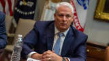 Labcorp CEO Adam Schechter talks as commercial lab executives and government Health officials meet with Vice President Mike Pence on the Coronavirus crisis at the White House on March 4, 2020 in Washington,DC.