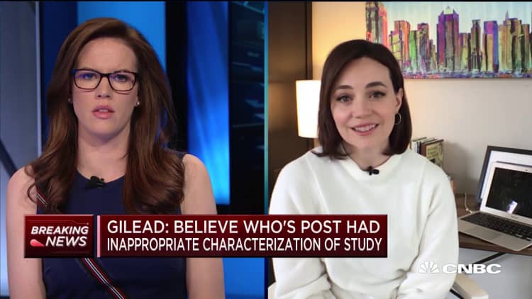 Gilead believes WHO post had inappropriate characterization of study