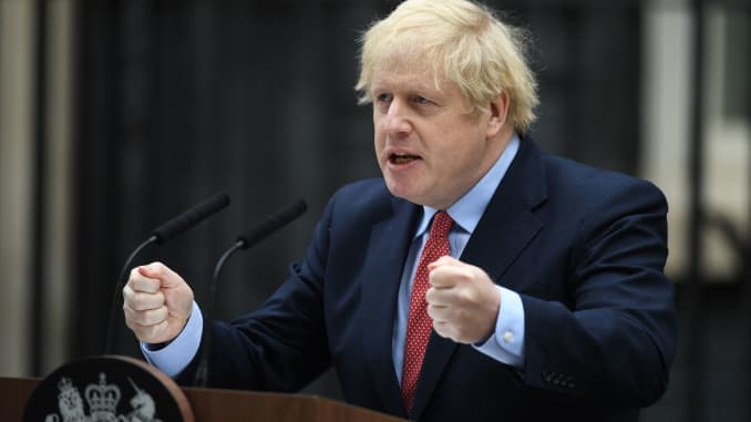 Britain's Prime Minister Boris Johnson giving a statement in Downing Street in central London on April 27, 2020 after returning to work following more than three weeks off after being hospitalized with the Covid-19 illness.
