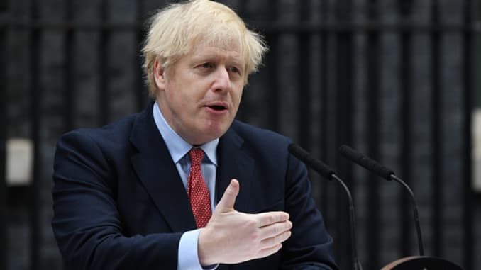 Prime Minister Boris Johnson speaks in Downing Street as he returns to work following his recovery from Covid-19 on April 27, 2020 in London, England.