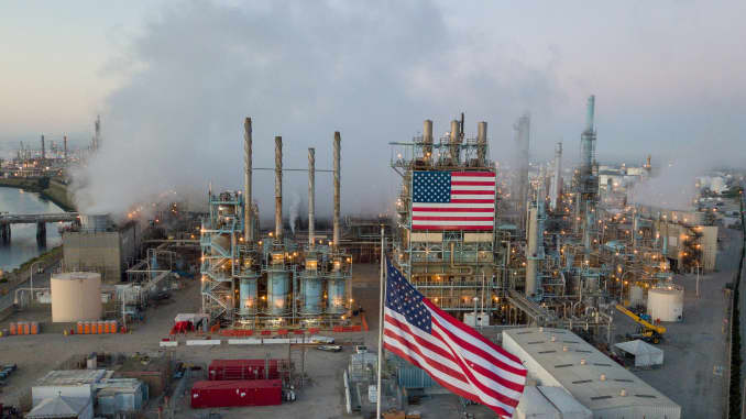 A view of the Marathon Petroleum Corp's Los Angeles Refinery in Carson, California, April 25, 2020.