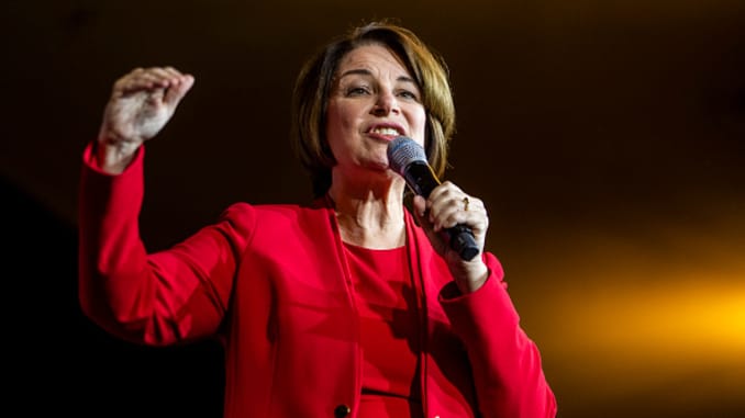 Sen. Amy Klobuchar (D-MN) speaks during a campaign rally at the Altria Theatre on February 29, 2020 in Richmond, Virginia.