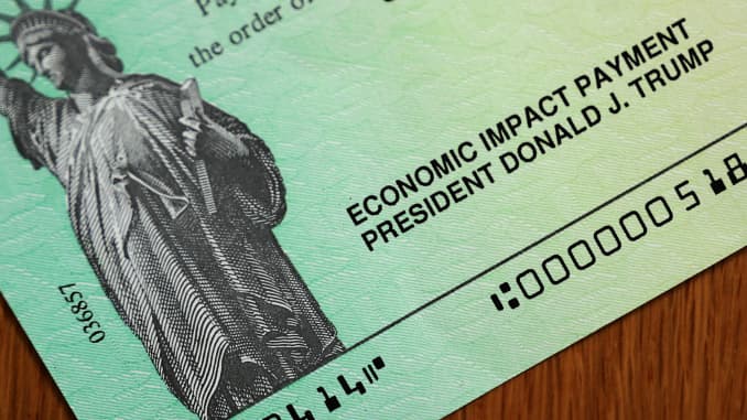 U.S. President Donald Trump's name appears on the coronavirus economic assistance checks that were sent to citizens across the country April 29, 2020 in Washington, DC.
