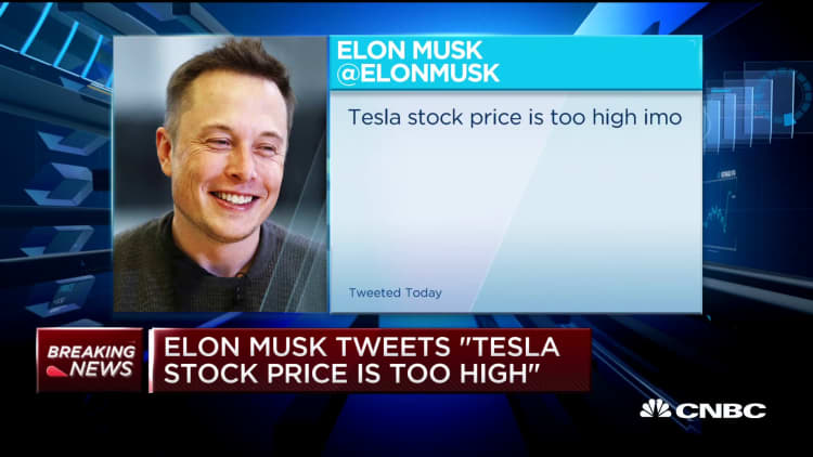 Tesla shares drop after Elon Musk tweets 'stock price is too high'