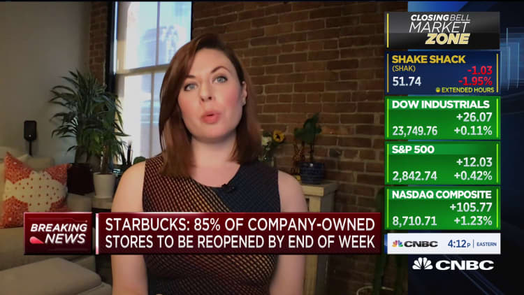 Starbucks announces 85% of company-owned stores will reopen by the end of the week