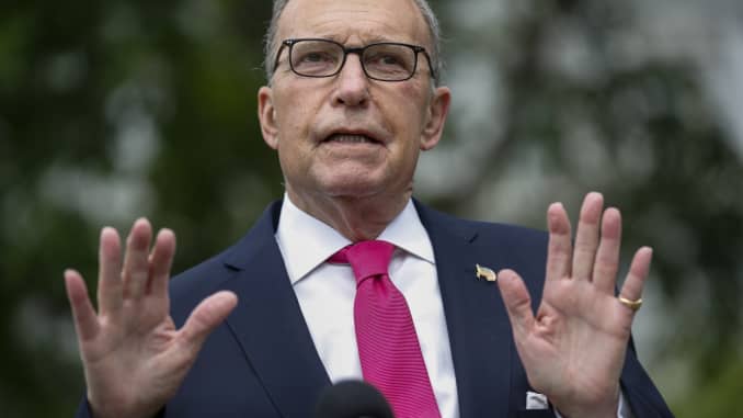 Larry Kudlow, director of the U.S. National Economic Council, speaks to members of the media in Washington, D.C., on Friday, May 8, 2020.