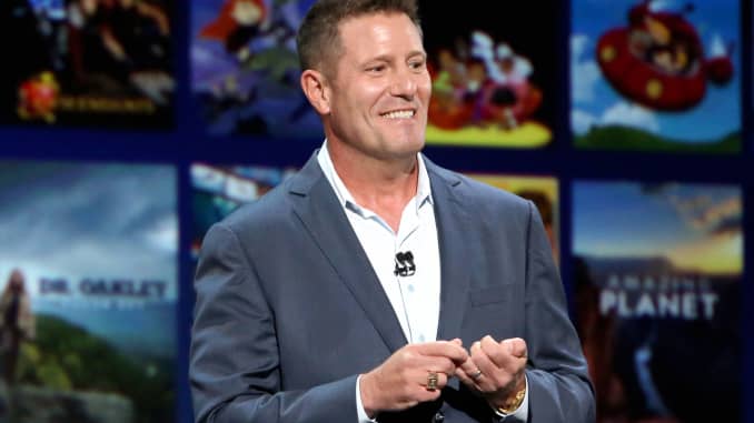 Chairman of Direct-to-Consumer & International division of The Walt Disney Company Kevin Mayer took part today in the Disney+ Showcase at Disney's D23 EXPO 2019 in Anaheim, Calif., August 23, 2019.