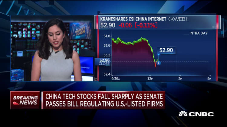 China tech stocks fall as Senate passes bill regulating U.S.-listed firms
