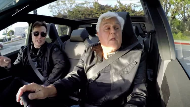 Elon Musk and Jay Leno go for a spin in the 2021 Tesla Cybertruck