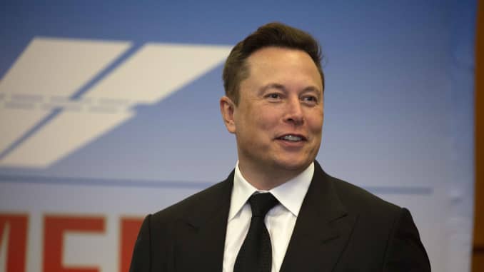 Elon Musk, founder and CEO of SpaceX, participates in a press conference at the Kennedy Space Center on May 27, 2020 in Cape Canaveral, Florida. NASA astronauts Bob Behnken and Doug Hurley were scheduled to be the first people since the end of the Space S
