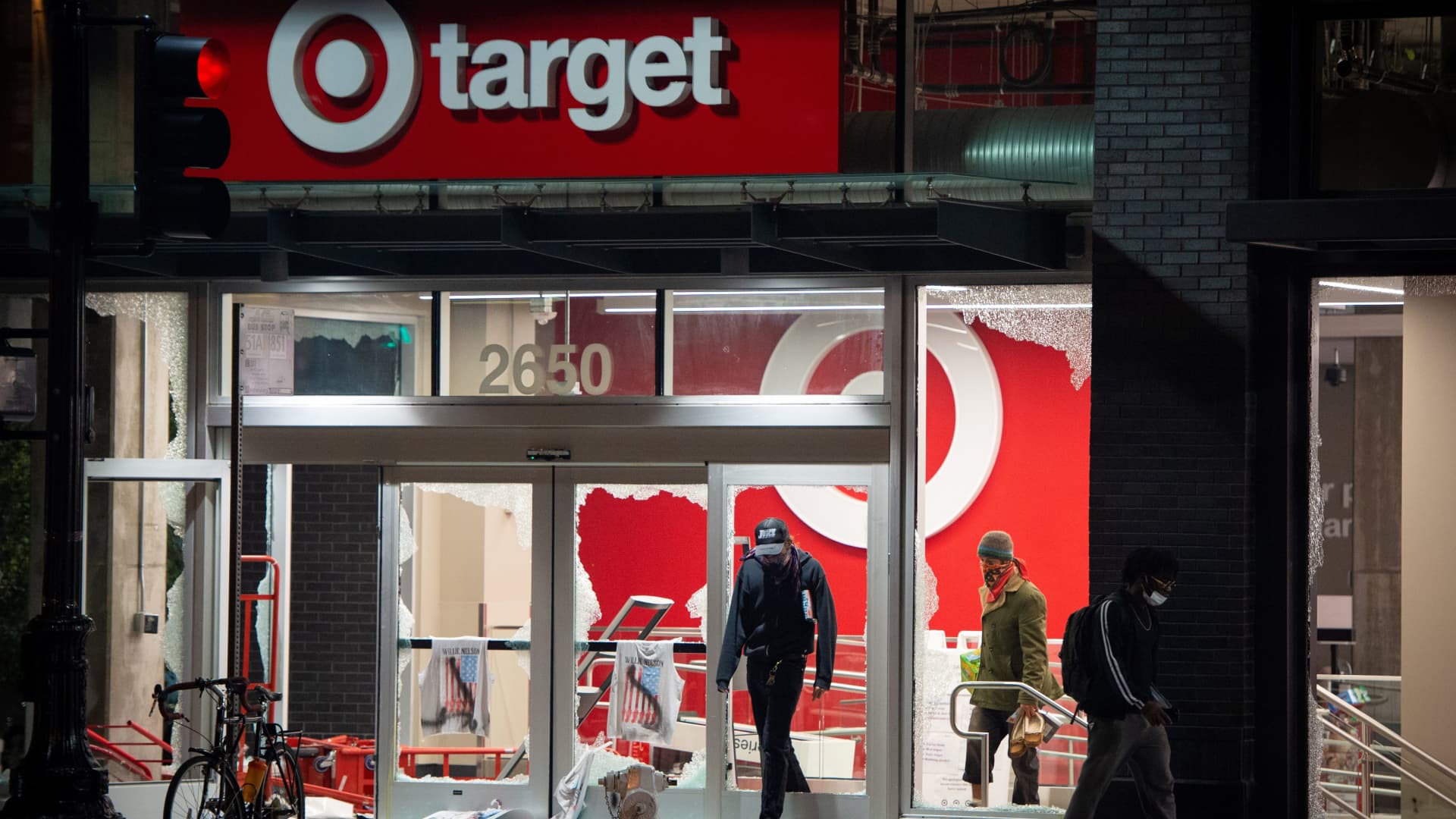 Looters rob a Target store during protests in Oakland, California, on May 30, 2020, over the death of George Floyd.