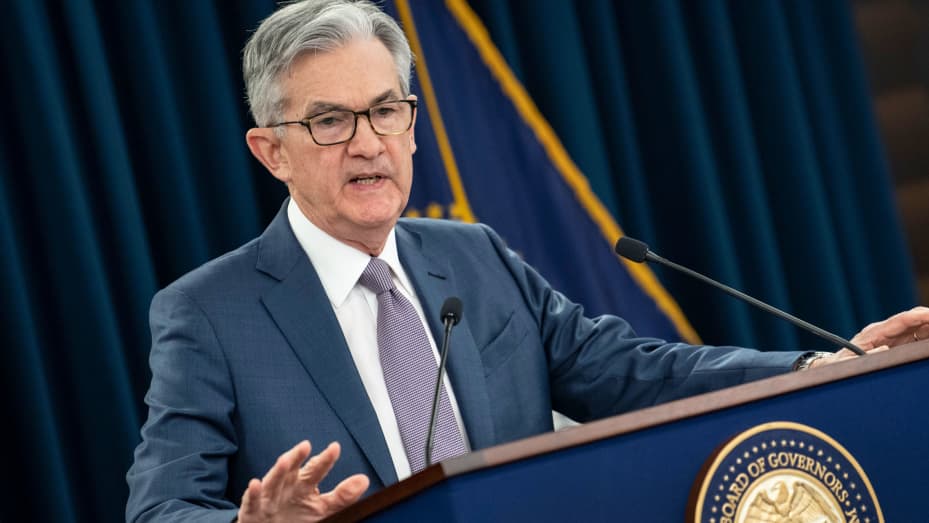 US Federal Reserve Chairman Jerome Powell gives a press briefing after the surprise announcement the FED will cut interest rates on March 3, 2020 in Washington, DC.