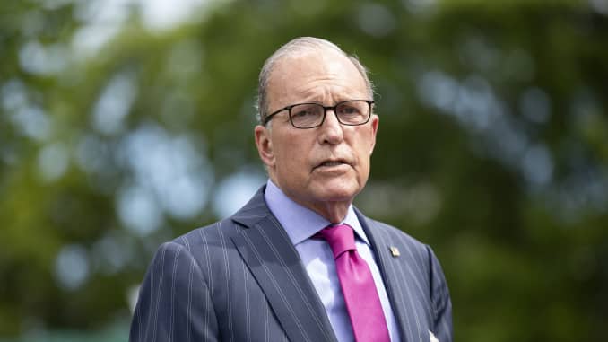 Larry Kudlow, director of the U.S. National Economic Council, speaks to members of the media outside the White House in Washington, D.C., U.S., on Monday, June 15, 2020.