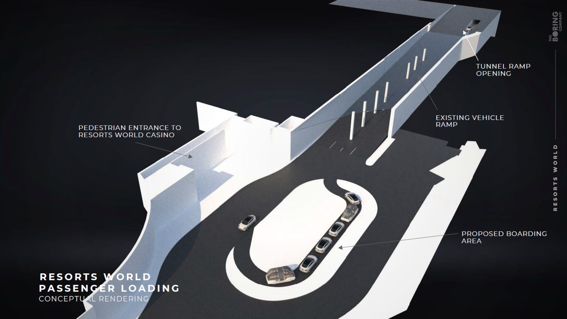 Resorts World Las Vegas and The Boring Company produced a mock-up presentation of a passenger platform for their proposed underground tunnel project in Las Vegas.