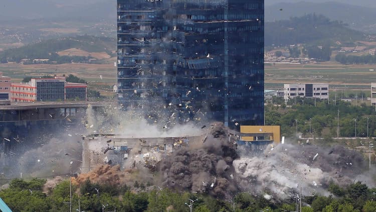 North Korean state media releases images it claims are of the destruction of joint liaison office with South Korea