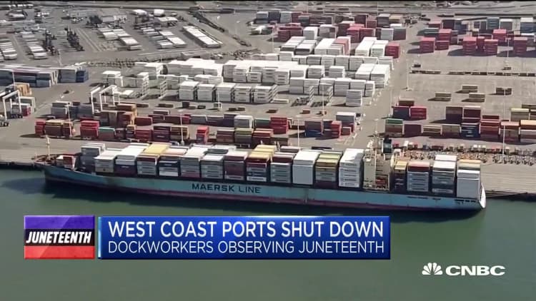 West Coast ports shut down as dockworkers observe Juneteenth