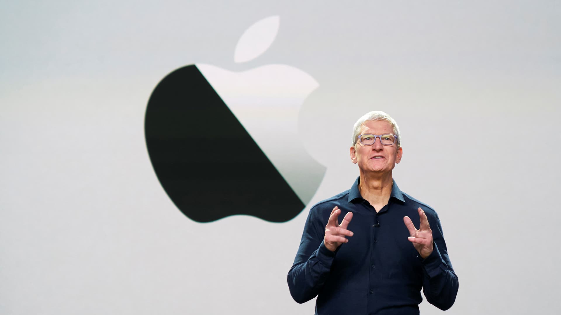 Apple CEO Tim Cook delivers the keynote address during the 2020 Apple Worldwide Developers Conference (WWDC) at Steve Jobs Theater in Cupertino, California.