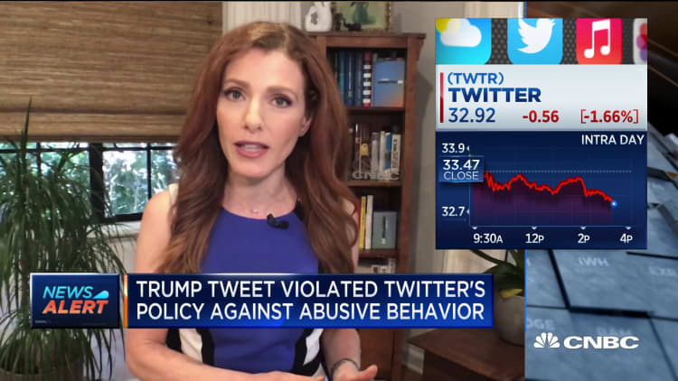 Twitter places public interest notice on Trump tweet for violating policy against abusive behavior