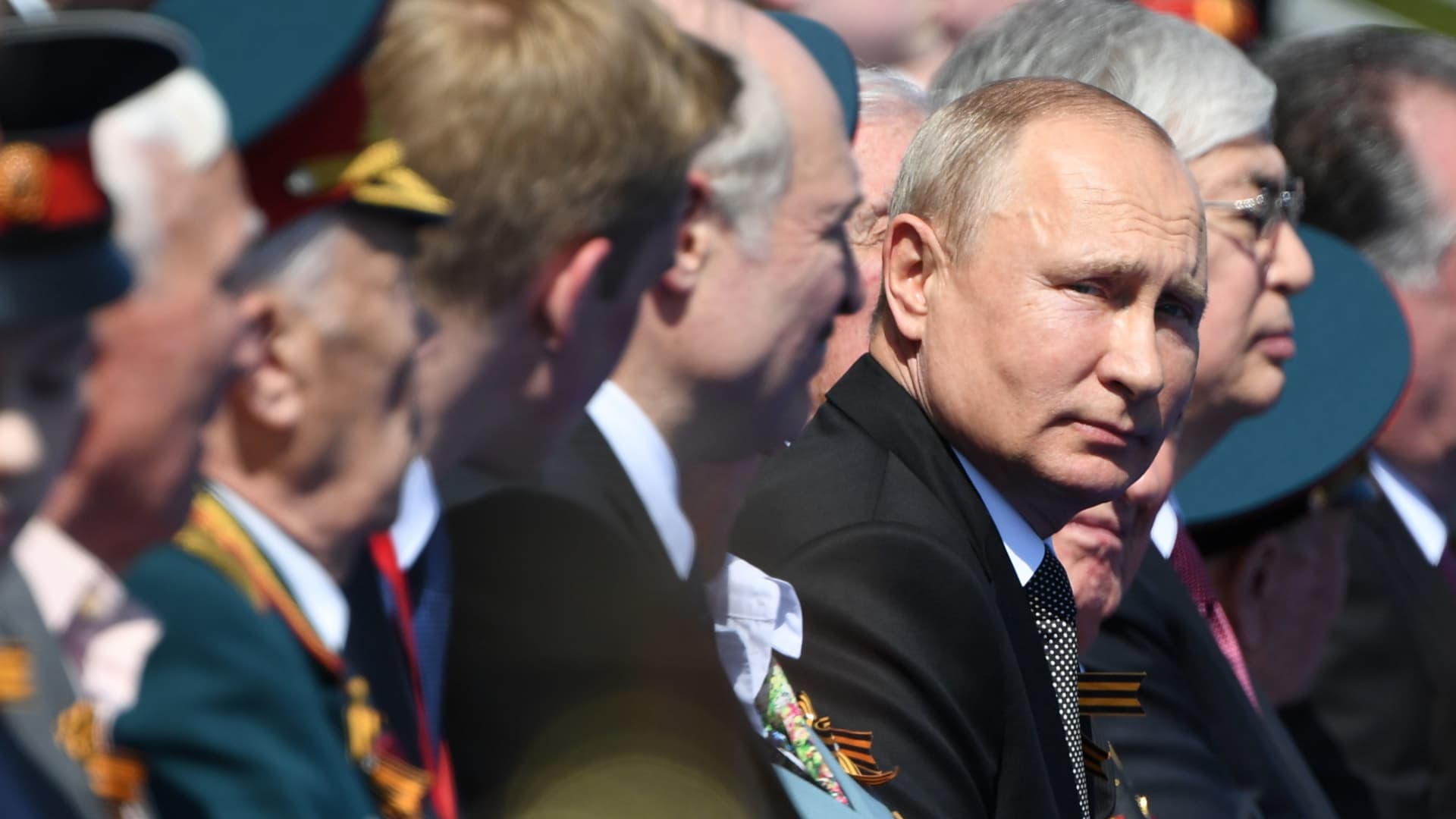 President of Russia Vladimir Putin looks on prior to the Victory Day military parade in Red Square marking the 75th anniversary of the victory in World War II, on June 24, 2020 in Moscow, Russia.
