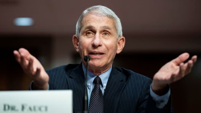Anthony Fauci, director of the National Institute of Allergy and Infectious Diseases, speaks during a Senate Health, Education, Labor and Pensions Committee hearing on efforts to get back to work and school during the coronavirus disease (COVID-19) outbre