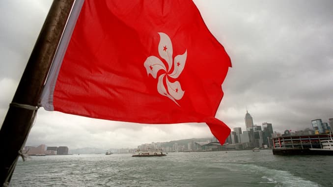The flag of Hong Kong flies from a ferry boat on July 2, 1997, a day after the former British colony returned to Chinese rule.