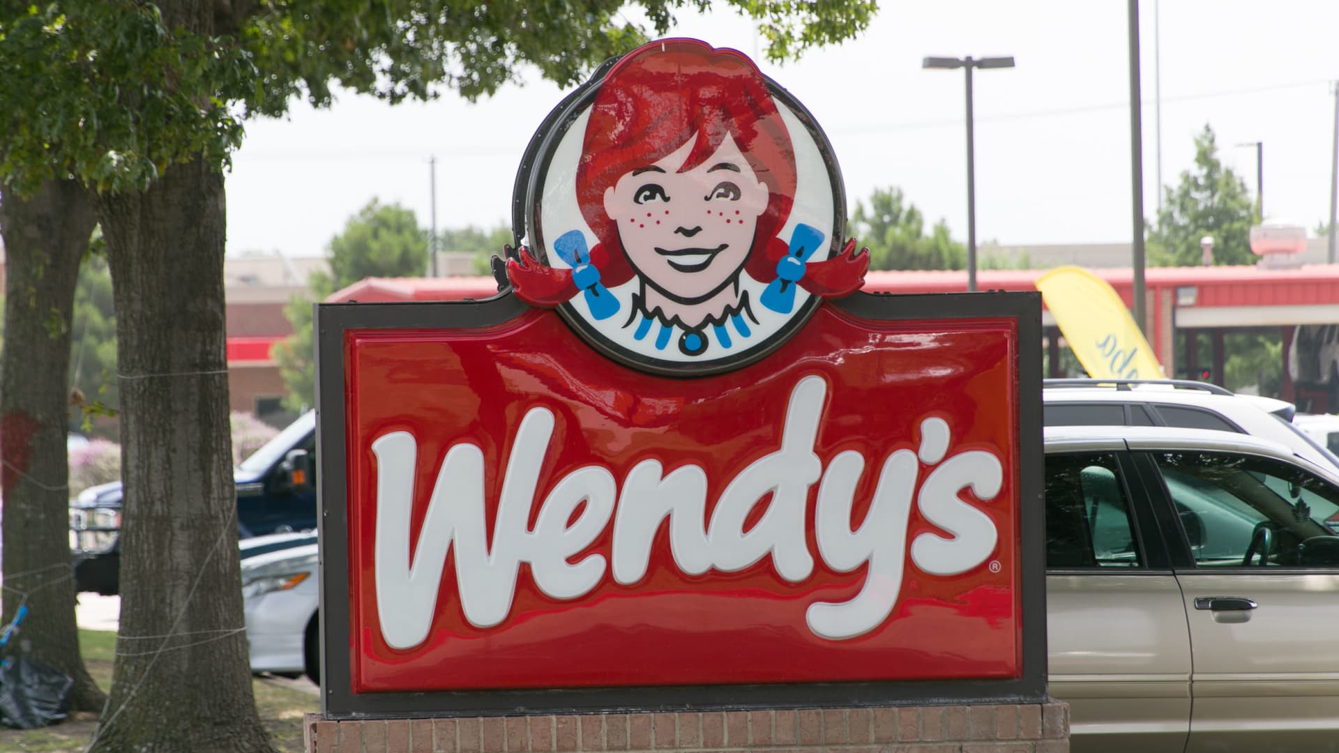 The logo of a Wendy's restaurant is seen in Plano, Texas, on July 2, 2020.