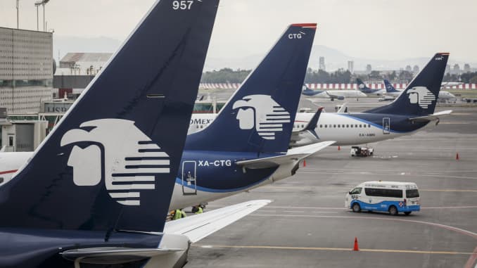 Aeromexico airplanes at Mexico City International Airport.