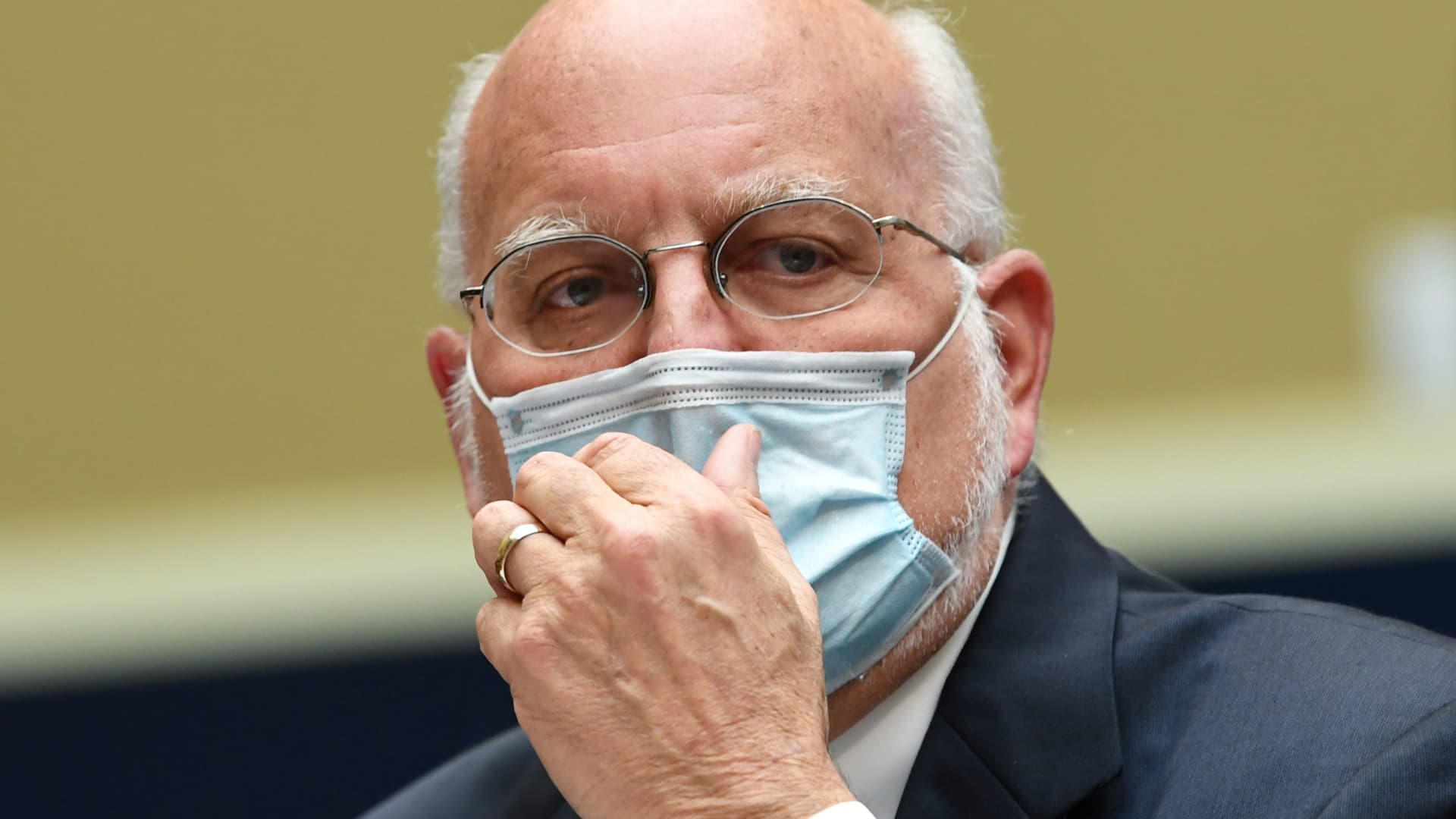 Director of the Centers for Disease Control and Prevention Dr. Robert Redfield wears a face mask while he waits to testify before the House Committee on Energy and Commerce on the Trump Administration's Response to the COVID-19 Pandemic, on Capitol Hill in Washington, DC, U.S. June 23, 2020.