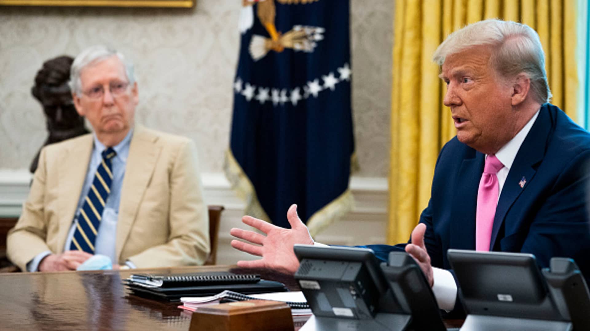 Senate Majority Leader Mitch McConnell, R-Ky., and President Donald Trump at an Oval Office cabinet meeting on July 20, 2020.