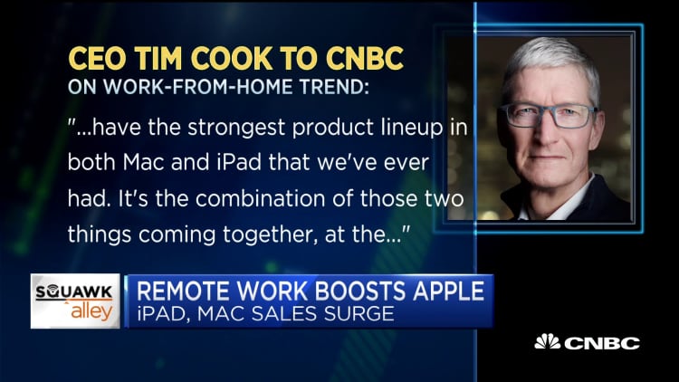 Apple CEO Tim Cook says work-from-home trends boosted iPad and Mac sales