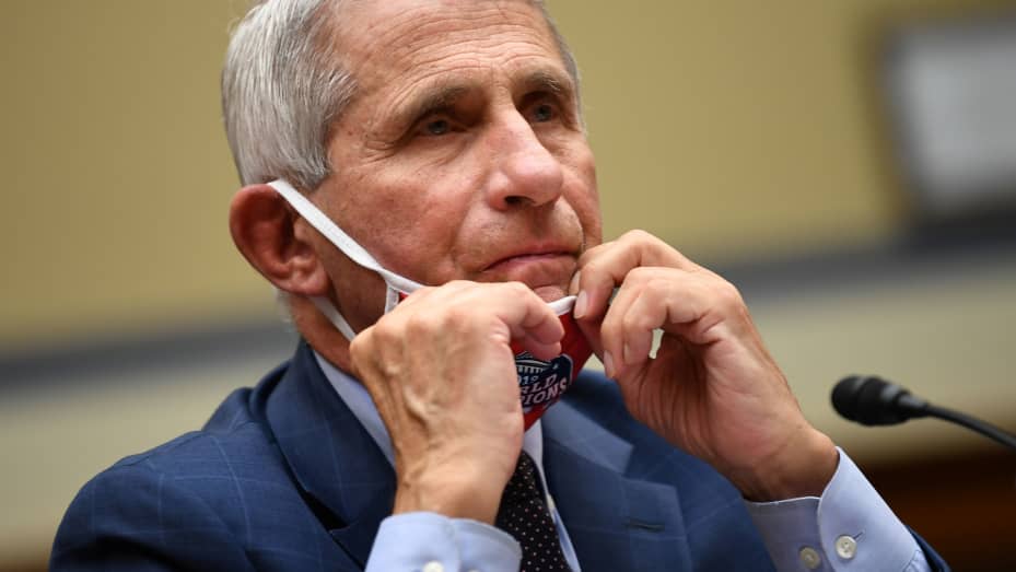 Anthony Fauci, director of the National Institute of Allergy and Infectious Diseases, prepares to testify during a House Select Subcommittee on the Coronavirus Crisis hearing in Washington, D.C., July 31, 2020.