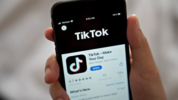 ByteDance Ltd.'s TikTok app is displayed in the App Store on a smartphone in an arranged photograph taken in Arlington, Virginia, on Monday, Aug. 3, 2020.