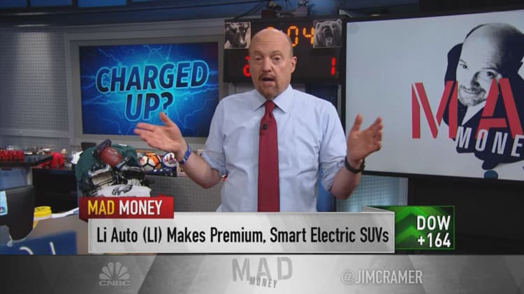 The electric vehicle bubble, minus Tesla, has 'started to burst,' Jim Cramer says