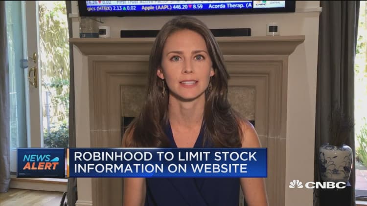 Robinhood to limit stock information on its site