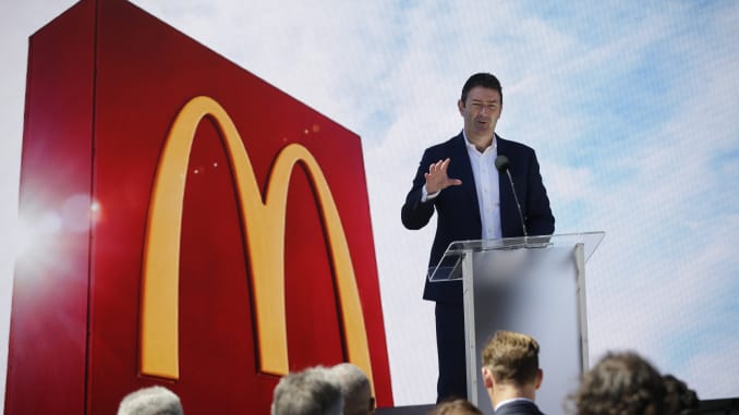 Steve Easterbrook, chief executive officer of McDonald's Corp., speaks during the opening of the company's new headquarters in Chicago, Illinois, U.S., on Monday, June 4, 2018.
