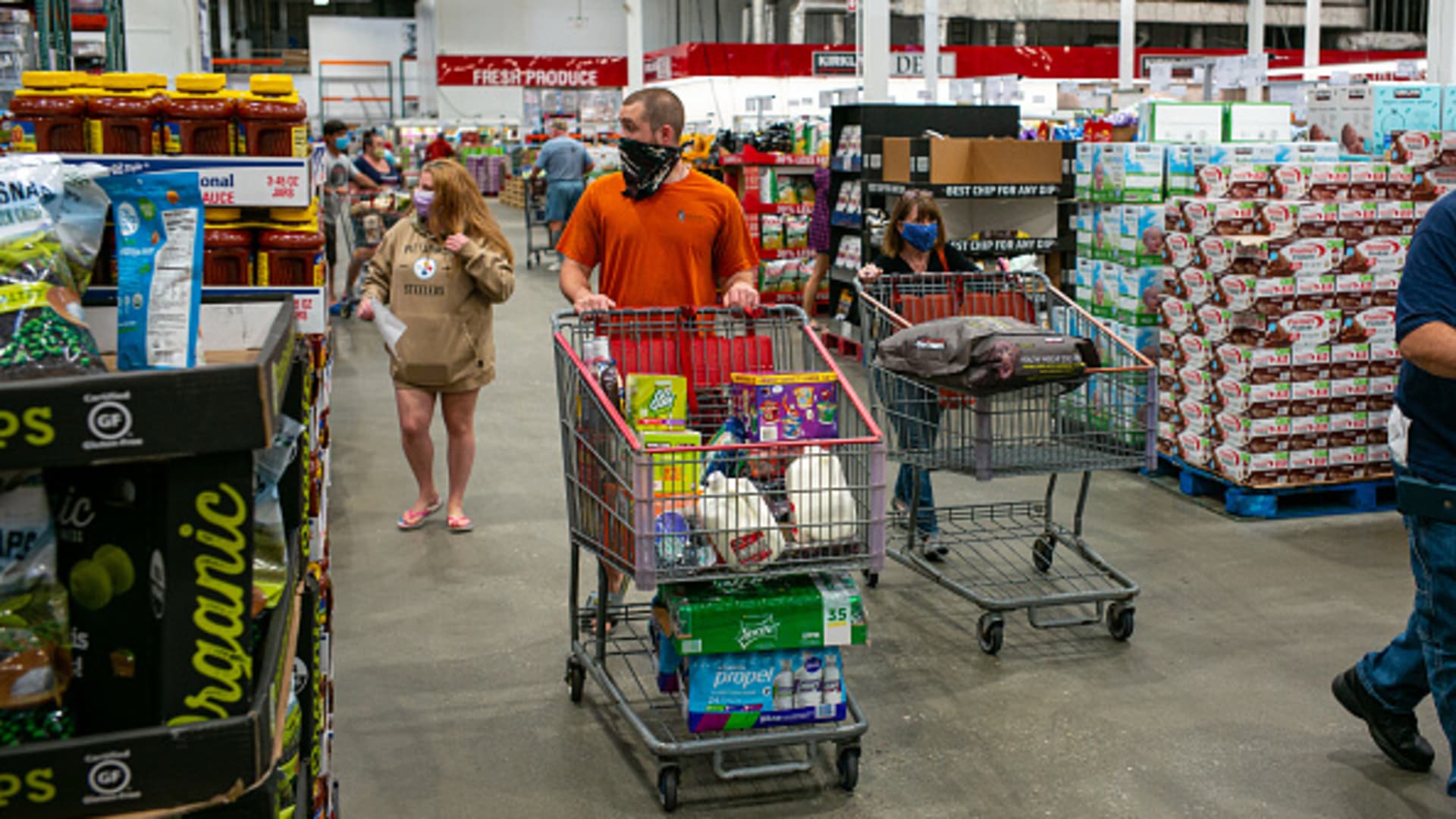 Shoppers search for items at a Costco Wholesale store August 4, 2020 in Colchester, Vermont.