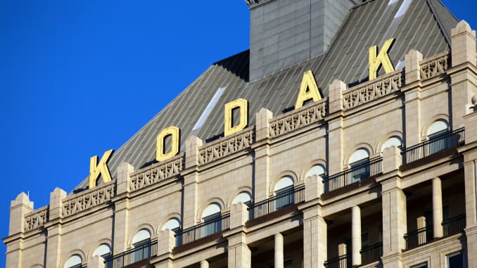 Signage is displayed outside Kodak Tower at the Eastman Kodak Co. headquarters complex in Rochester, New York, U.S., on Saturday, Aug.1, 2020.