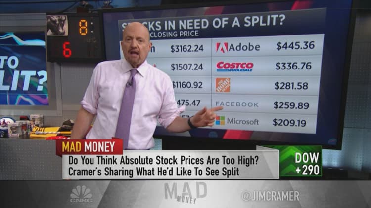 Jim Cramer calls on 10 companies, including Amazon and Alphabet, to issue stock splits