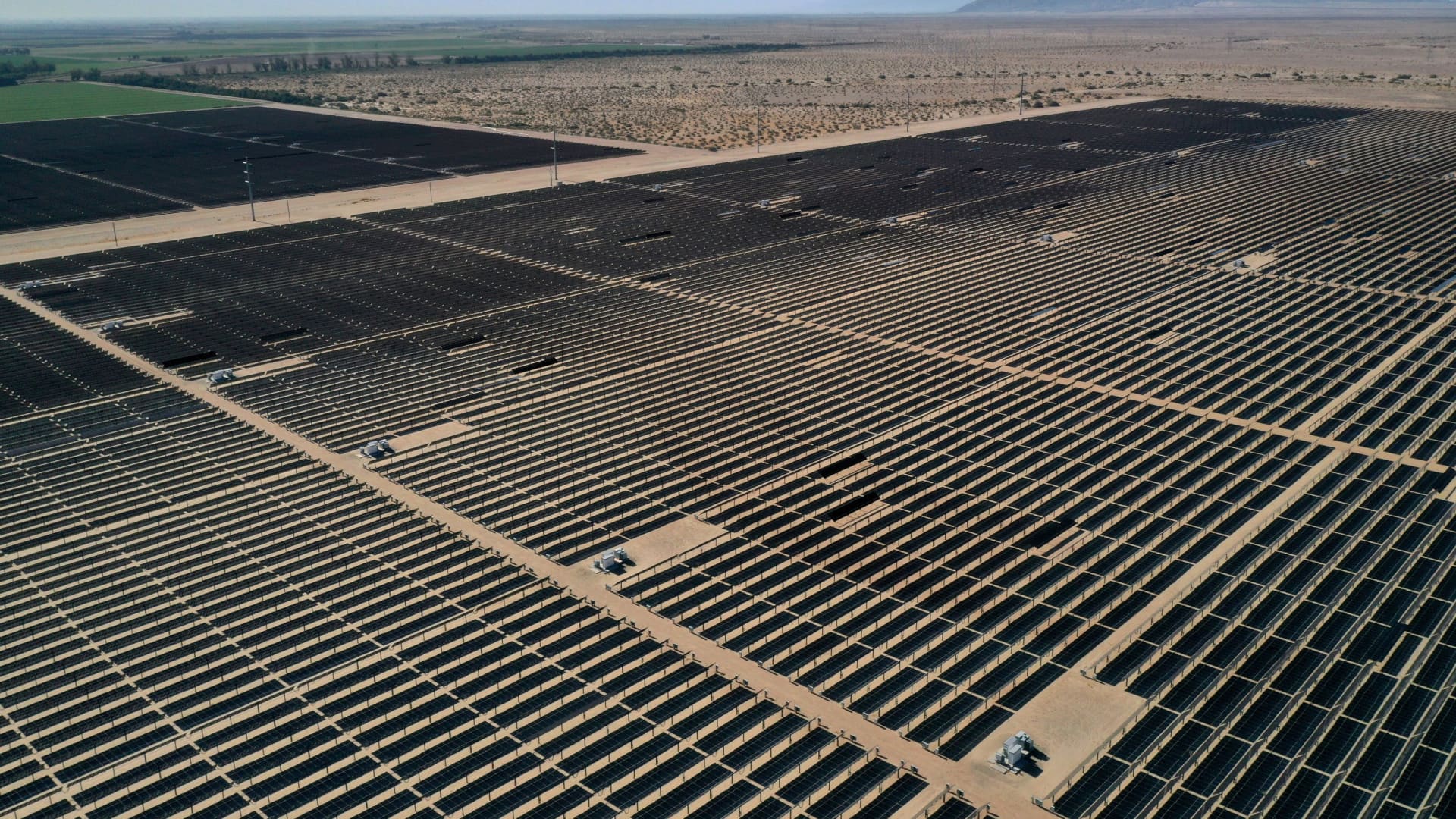 Arrays of photovoltaic solar panels are seen at the Tenaska Imperial Solar Energy Center South in this aerial photo taken over El Centro, California, U.S., May 29, 2020. Picture taken with a drone.