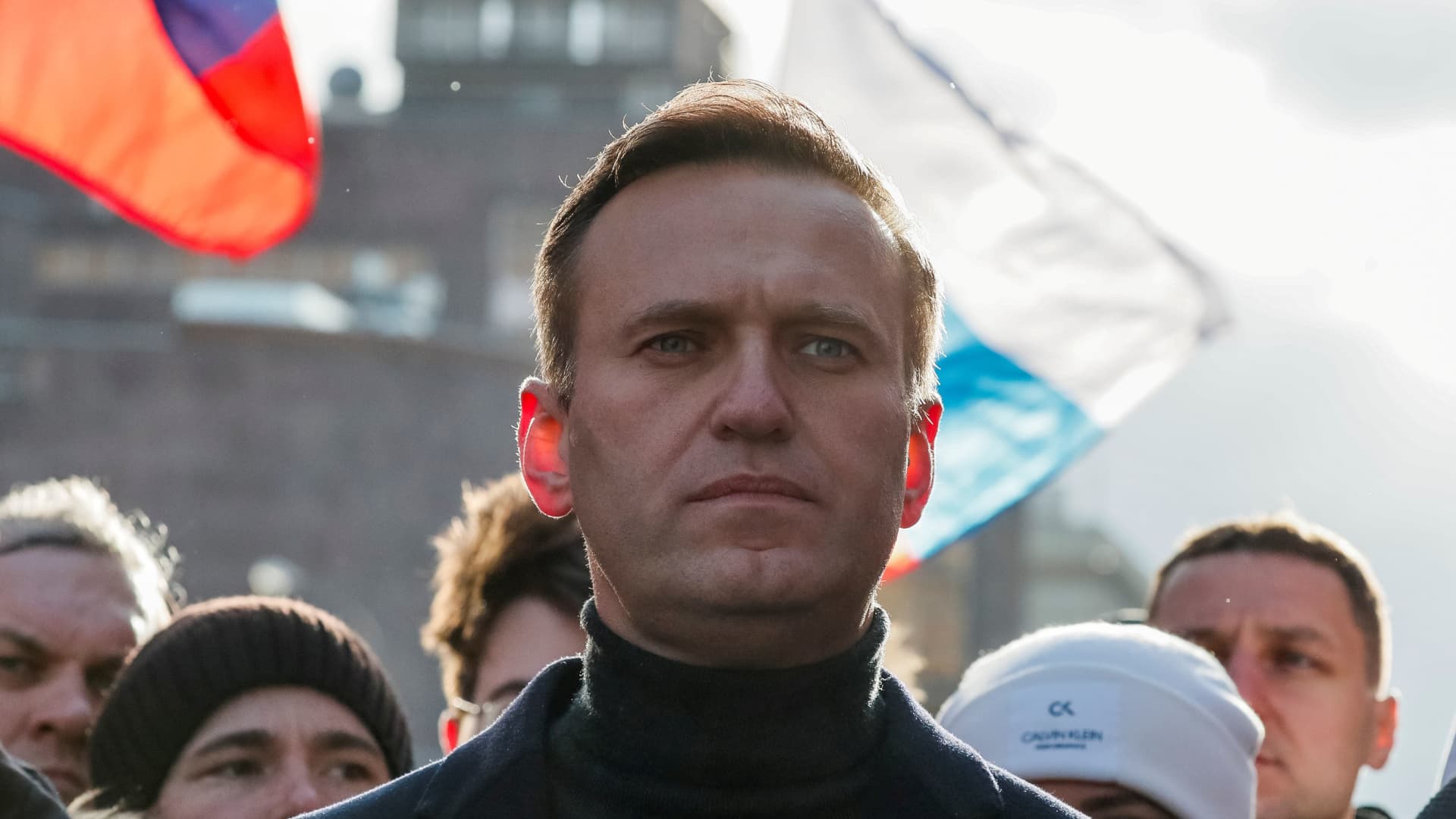 Russian opposition politician Alexei Navalny takes part in a rally to mark the 5th anniversary of opposition politician Boris Nemtsov's murder and to protest against proposed amendments to the country's constitution, in Moscow, Russia February 29, 2020.