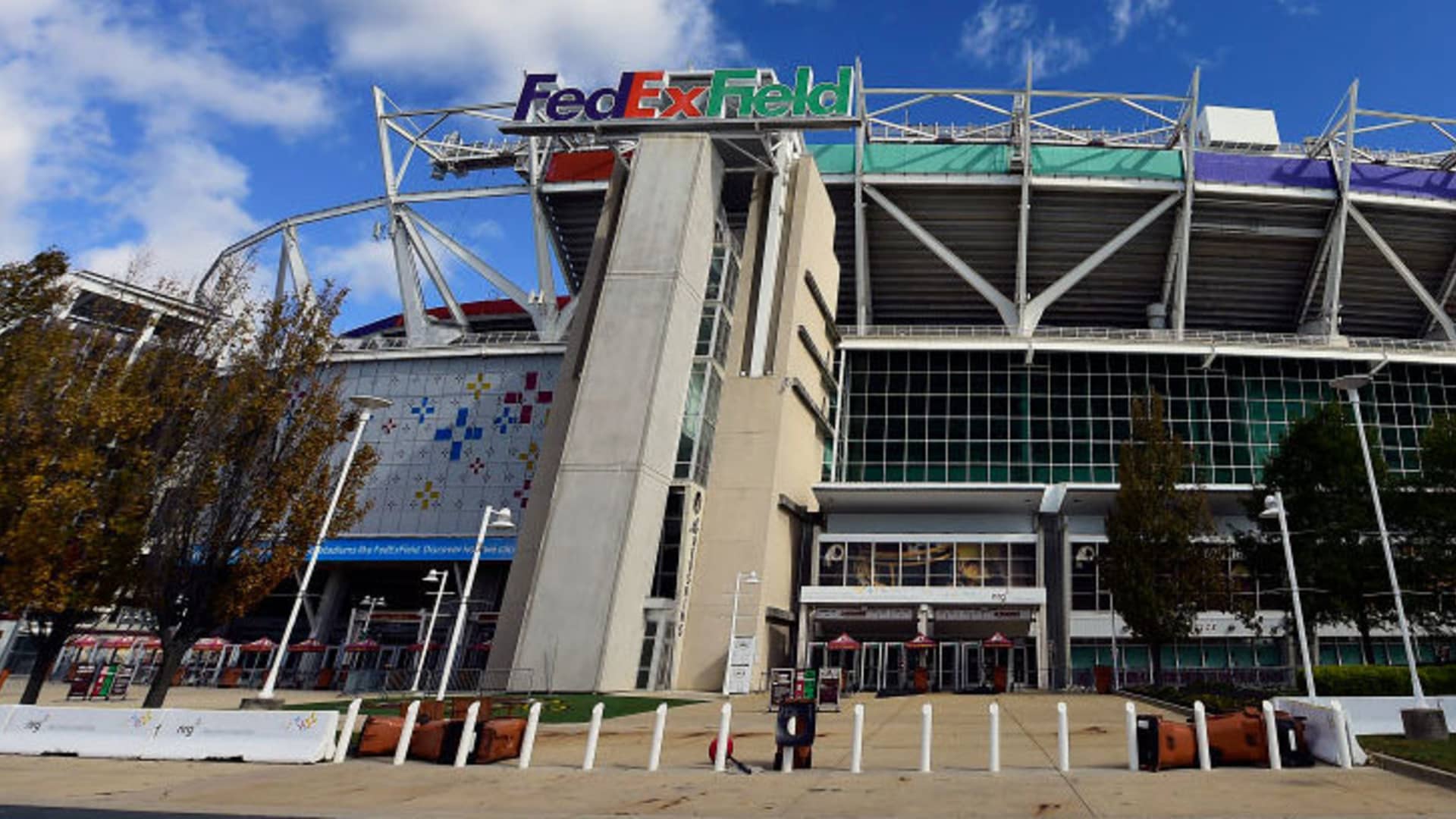 An exterior view of FedExField before a game between the Dallas Cowboys and Washington Redskins at FedExField on October 21, 2018 in Landover, Maryland.