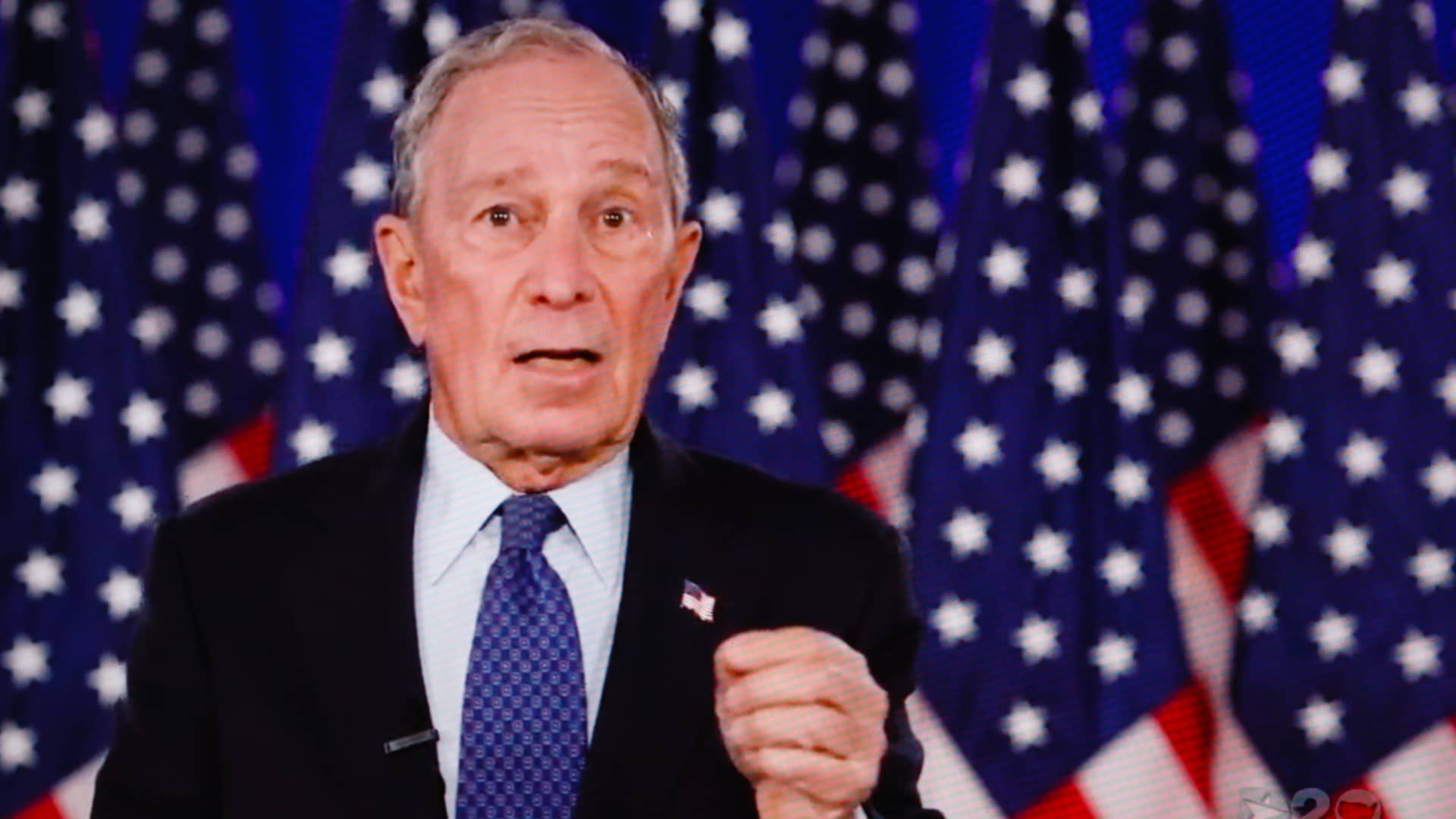 Former New York City Mayor Michael Bloomberg addresses the virtual 2020 Democratic National Convention, livestreamed online and viewed by laptop from the United Kingdom in the early hours of August 21, 2020, in London, United Kingdom.