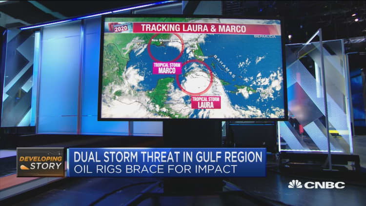 Dual storm threat in Gulf region as oil rigs brace for impact