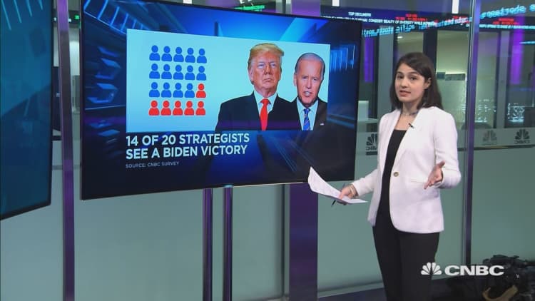 14 of 20 stock strategists polled by CNBC predict Biden victory in November