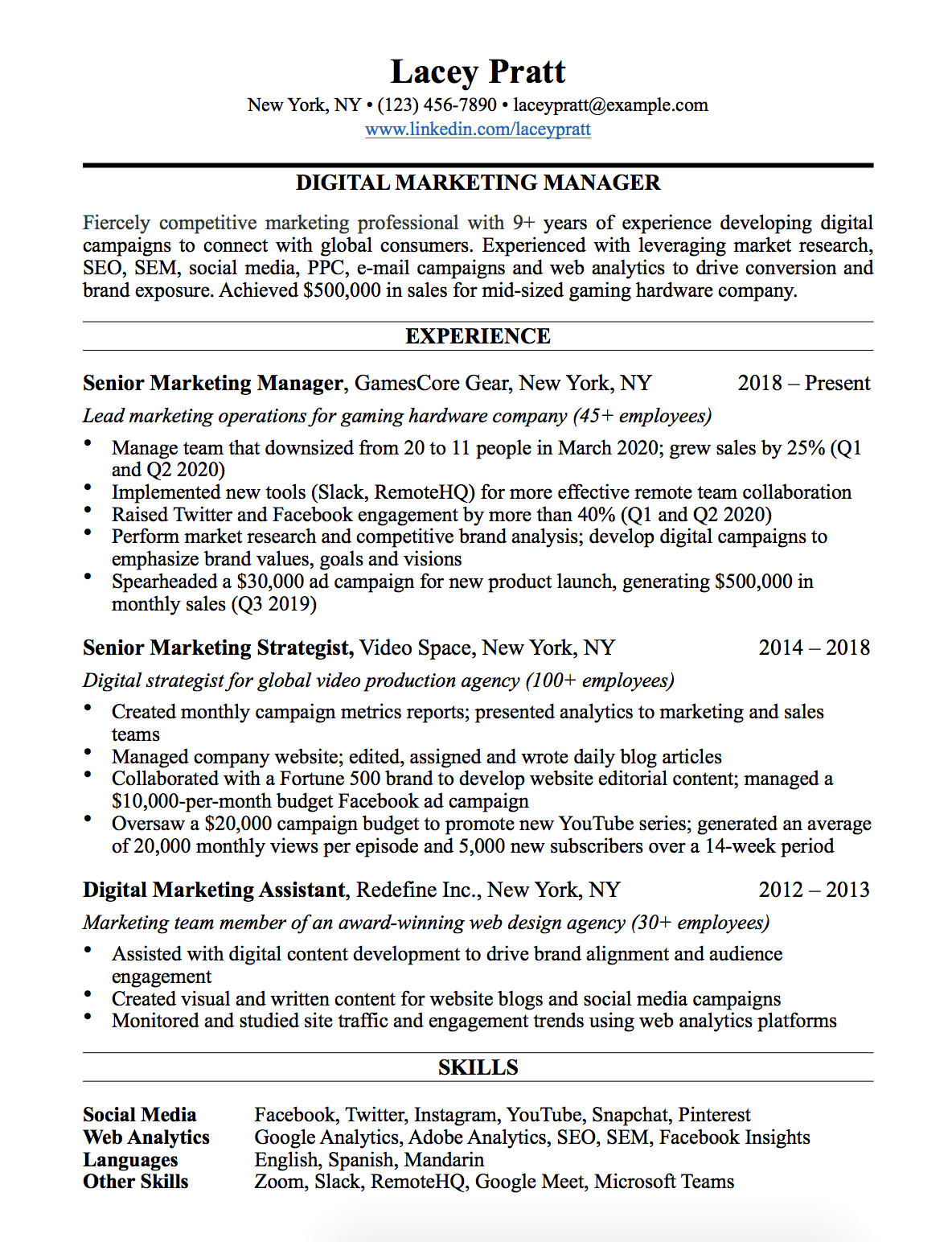 I create resume templates for a living. Here's the best example ...