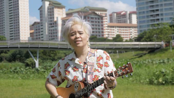 Singer-songwriter Jill-Marie Thomas performs in Singapore's Bishan-Ang Mo Kio Park.
