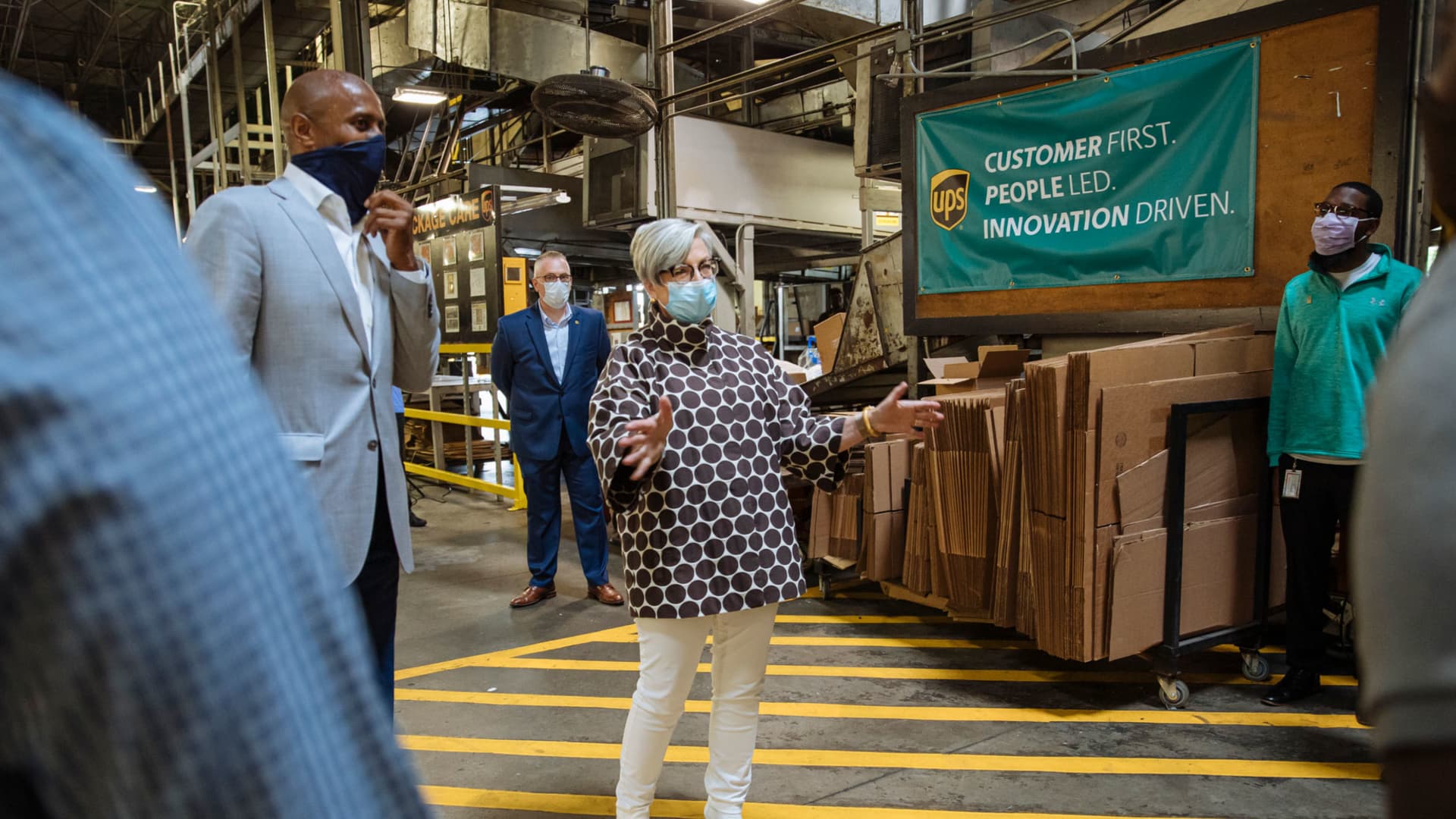 UPS CEO Carol Tome meets with workers